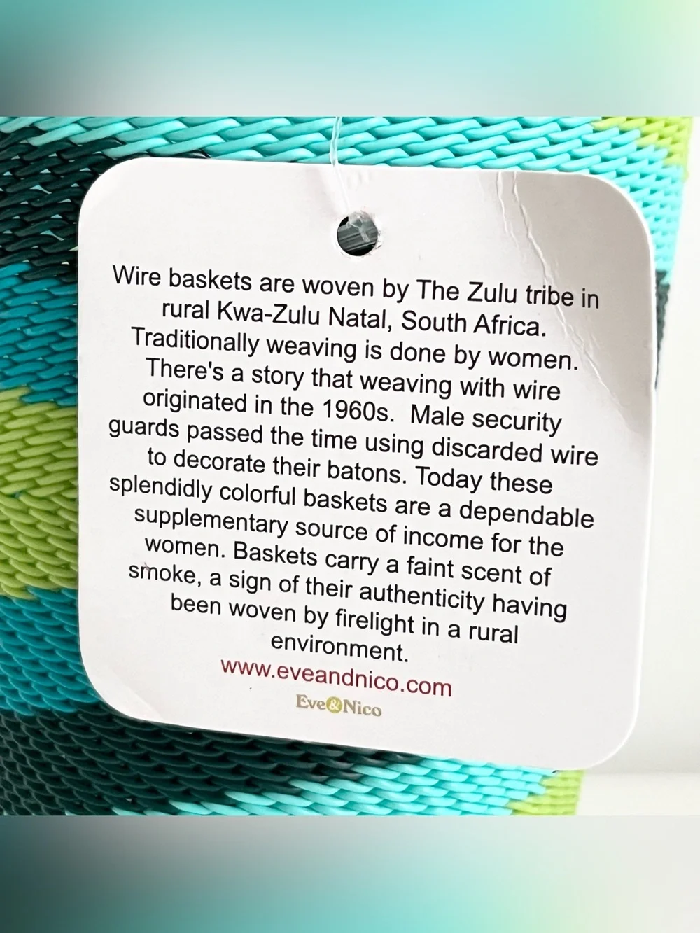 NWT Handwoven Mini Wire Basket Cup by Zulu Tribe South Africa Green Blue 4.5